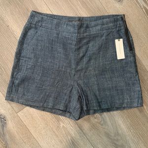 Level 99 Chambray Shorts Womens 29 High Rise Linen Blend Blue Side Zip Pockets